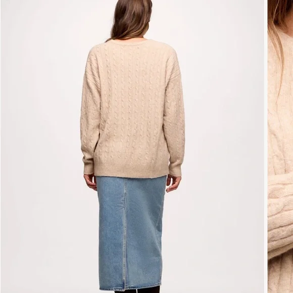 Nuuds Cable Crewneck Sweater Heather Oat XL - Picture 5 of 12